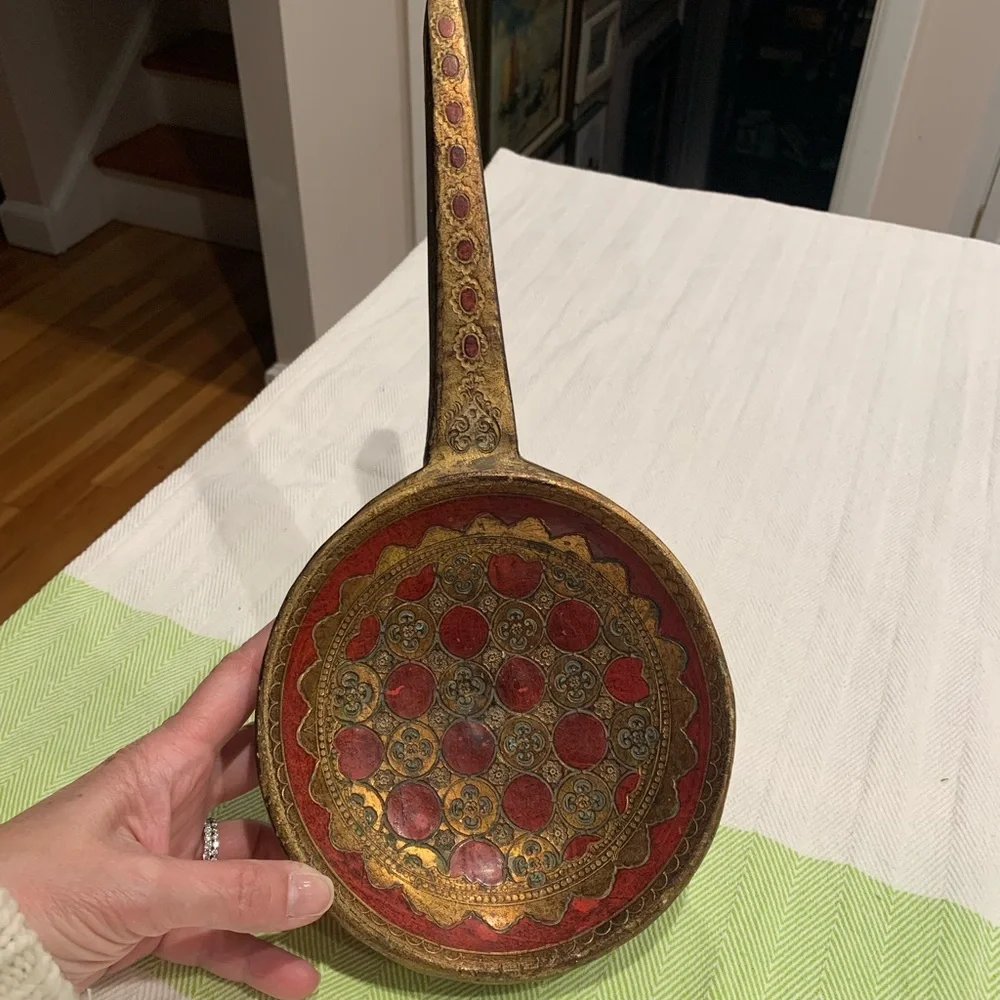 Vintage Florentine wooden Ladle with Red and Gold Accents